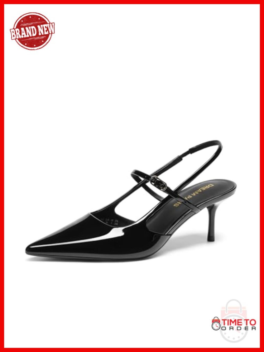 Women's Mary Jane Slingback Kitten Heels Faux Leather Pointed Toe Pump